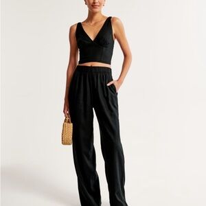 Abercrombie Linen-Blend Pull-On Pant - Black